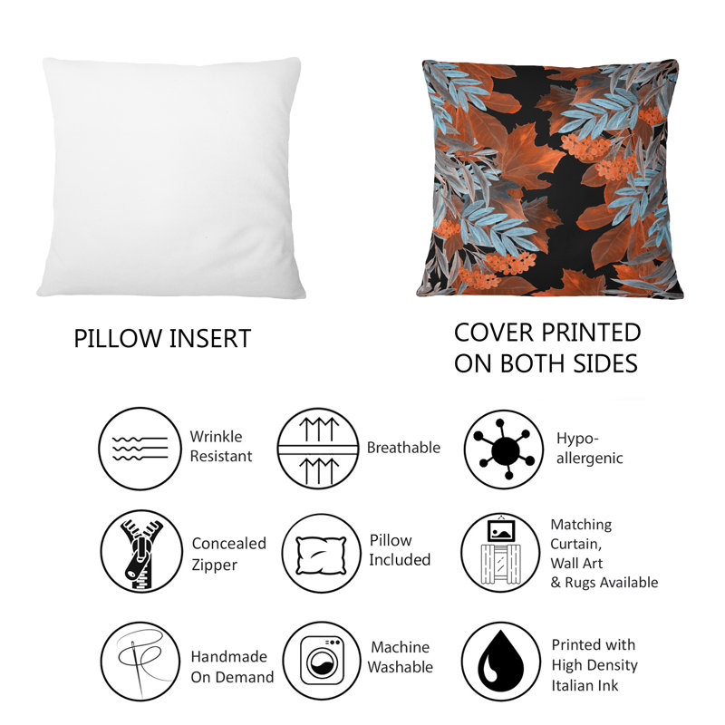 Coussin 12 po x 20 po Blue and Orange Autumn Leaves On - imprimé traditionnel
