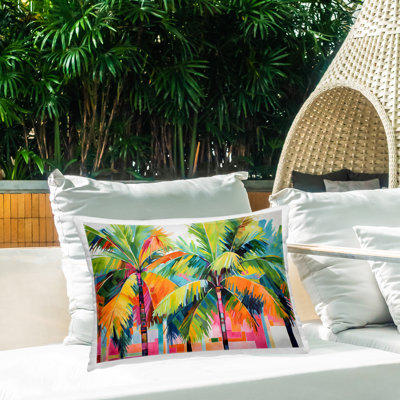 Bright Mod Palms & Rectangles Outdoor Printed Pillow, design by LSR Design Studio