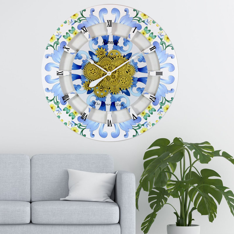 Oversized 36" Industrial Steampunk Wall Clock with Moving Gears