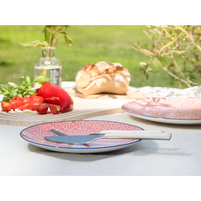 Mediterranean Stoneware Dinnerware Set Piece, Blue/Red/White