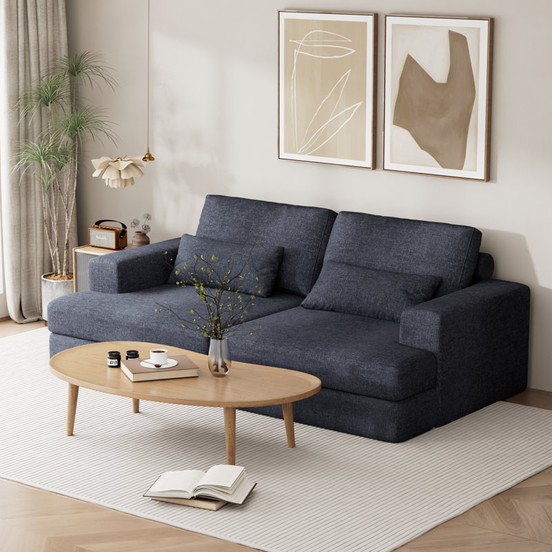 4 Seater Sofa & Chaise, Blue, Chenille