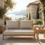 Causeuse de patio en bois d'acacia avec coussin beige résistant à l'eau