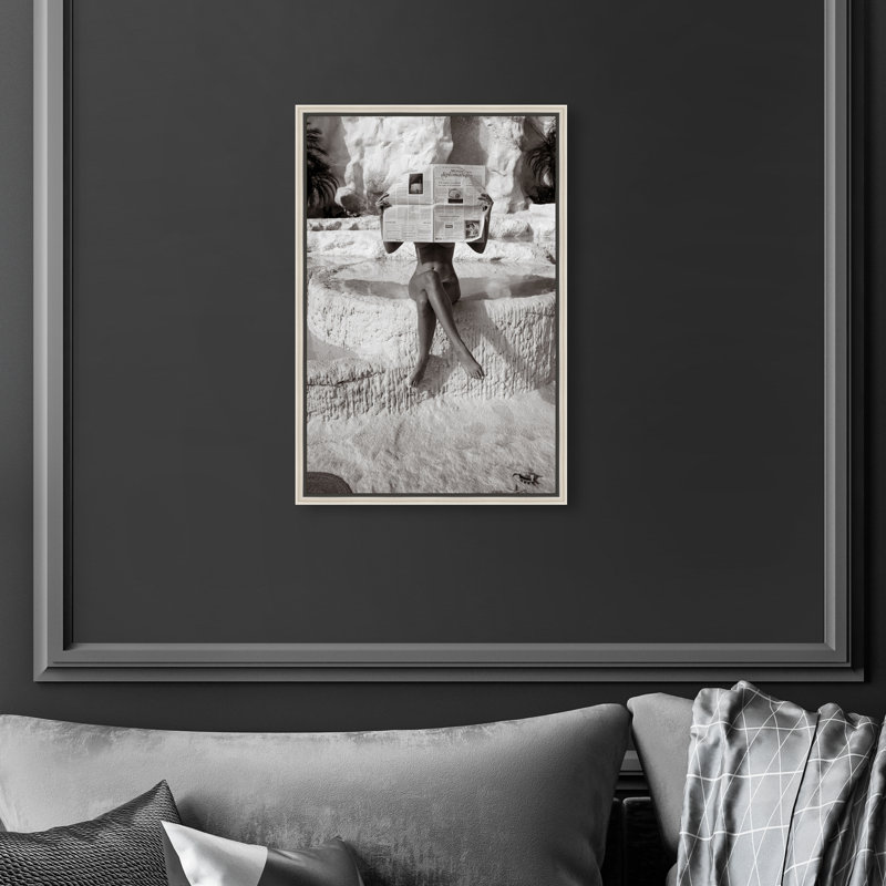 Nude Beach Reader BW I Canvas Landscape & Nature Print by Oliver Gal, 16"H x 11"W, Silver Frame