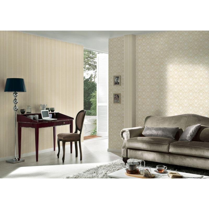 Rincon 10.05m x 53cm Matte Wallpaper Roll, Cream/Silver