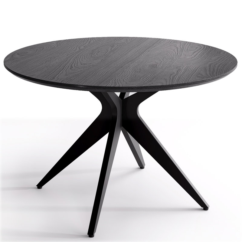 45.2" Round Pedestal Dining Table With Metal Base, Black