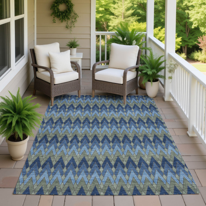 Machine Washable Indoor/Outdoor Chantille ACN2558 Geometric Rug, Navy, 9' x 12'