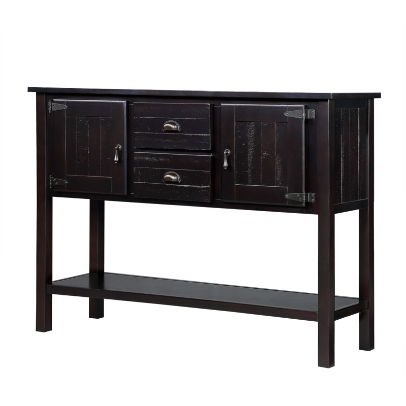 Console 48 po en bois massif avec 2 tiroirs, armoires et tablette inférieure, Espresso