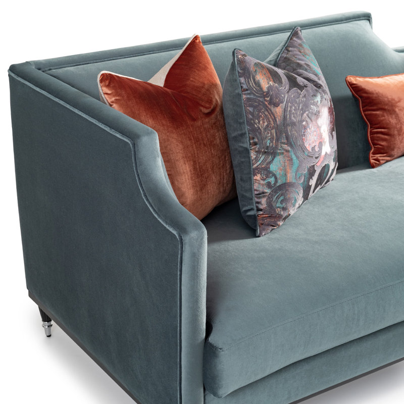 La Francaise 105'' Square Arm Sofa, Teal Blue Velvet