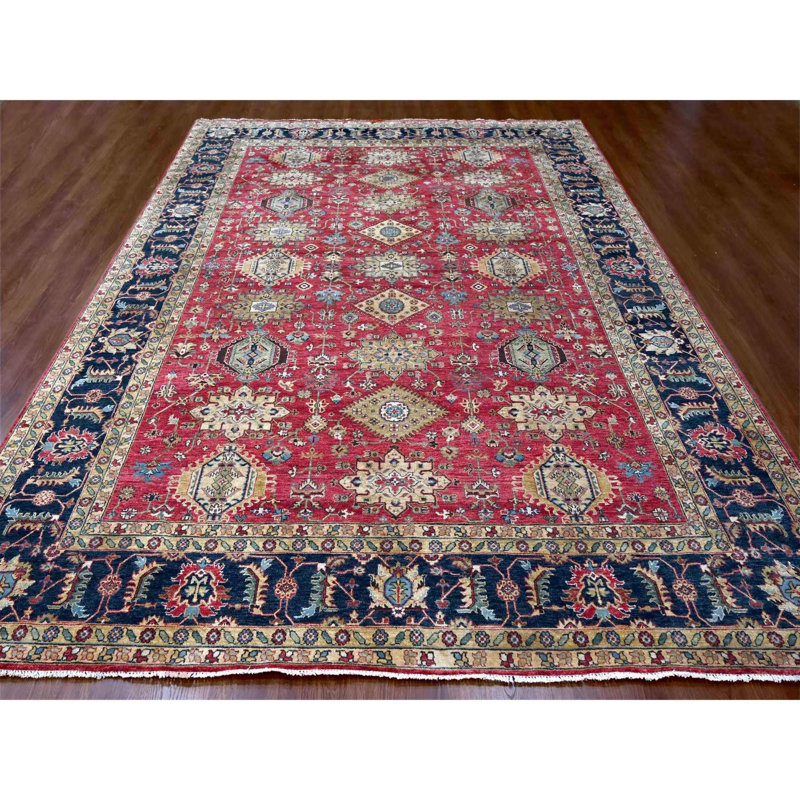 Tapis noué à la main en laine douce 10 pi 1 po x 13 pi 10 po rouge Karajeh