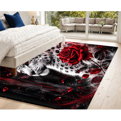 Tapis lavable à la machine avec envers antidérapant Artistic Leopard Rose