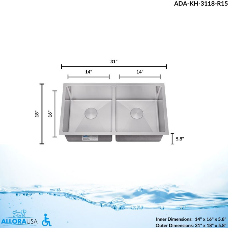31'' L Undermount Double Bowl Stainless Steel Kitchen Sink