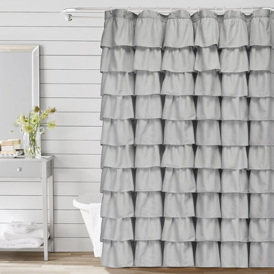 Rideau de douche gris, tissu de rideau de salle de bain Ruffle Farmhouse, lavable à la machine, 72 po x 72 po de long