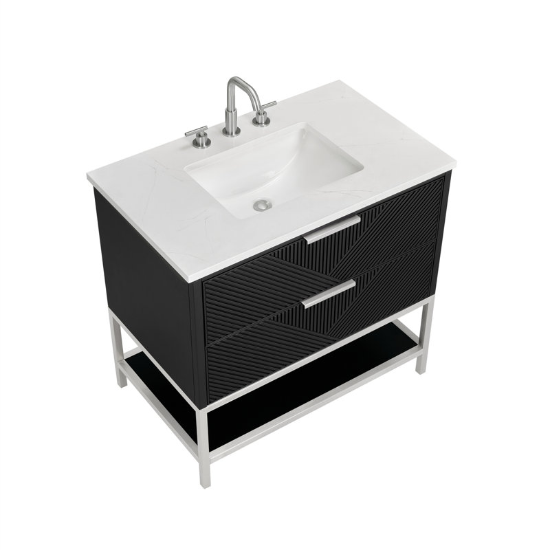 Diamond 36'' W Single Vanity, Charcoal Black, Brushed Nickel, Calacatta Quartz