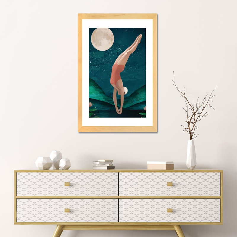 Print, Blanc, Toile avec cadre en bois beige, H 24 po x l 16 po x p 1 po