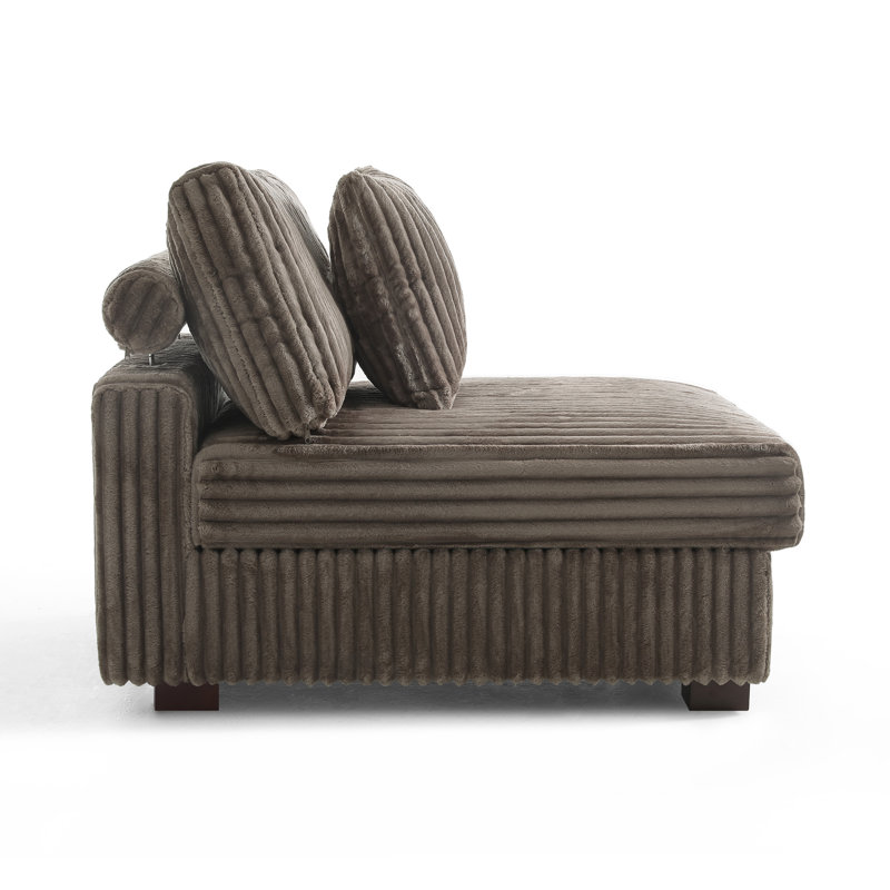 Upholstered Light Brown Faux Rabbit Fur Flannel Armless Chair with Pillow Back, Single Chair Module Part For Sectional Sofa