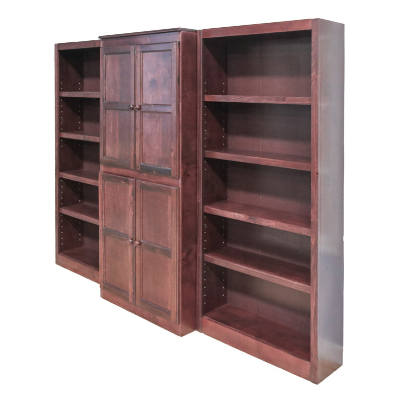 Rummond  15 Shelf Bookcase Wall with Doors, 72 inch Tall, Cherry