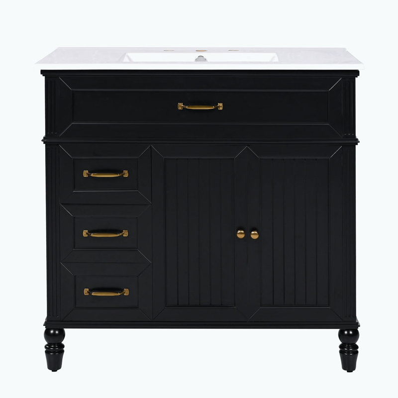 Meuble-lavabo avec lavabo et armoire avec tiroirs, Black
