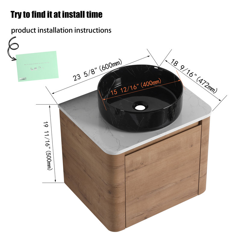 24'' Wall-Mounted Floating Bathroom Vanity with Quartz Top