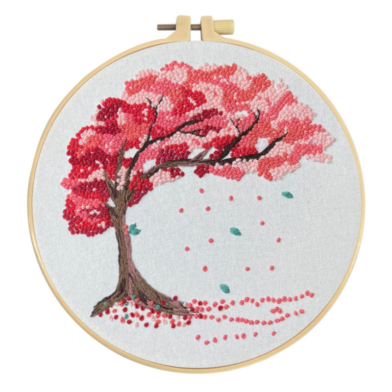 4Pcs/Set Embroidery DIY Material Package Kit Tree Pattern Cross Stitch Table Painting Hanging Picture With Hoop 11.7", A4