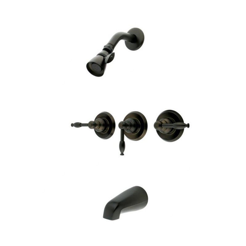 Volume Control Tub and Shower Faucet with Knight Lever Handles, Brushed Nickel Finish