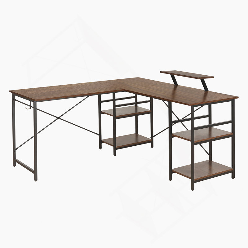 Bureau en L avec tablettes de rangement