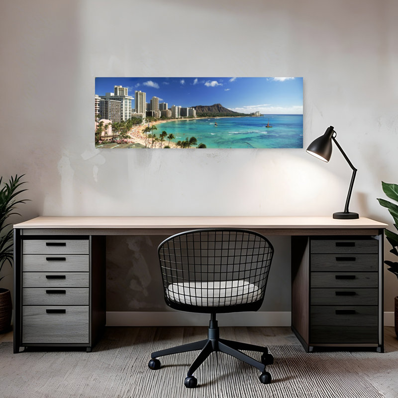 Buildings Along The Coastline Diamond Head Waikiki Beach Oahu Honolulu Hawaii USA by Chad Ehlers - Wrapped Canvas Panoramic Print