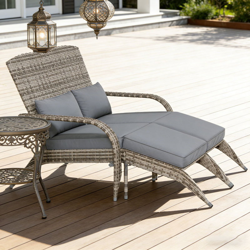 Outdoor High-Back Chair,Garden Wicker Chair, Gray,Yellow
