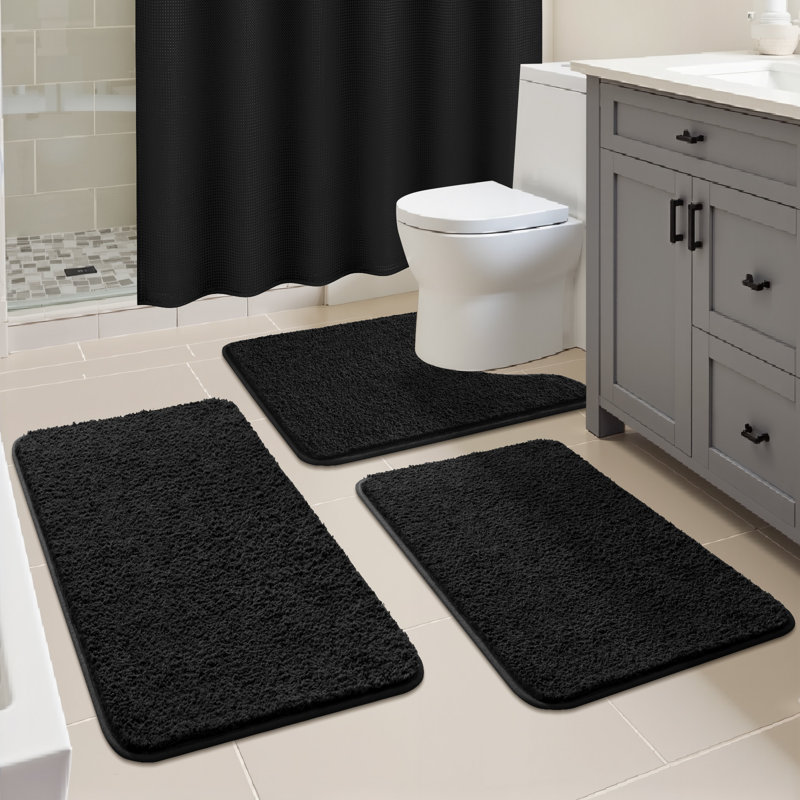 Ensemble de rideau de douche avec tapis, Noir