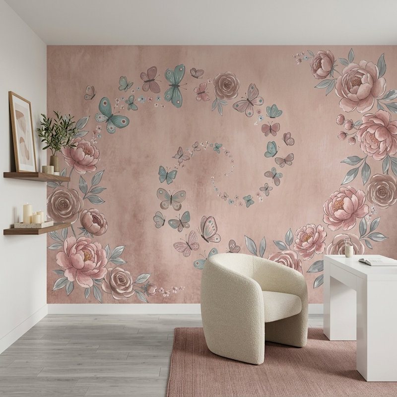 Papier peint pivoines, aquarelle, décoration murale amovible, 100 po x 96 po, Non tissé