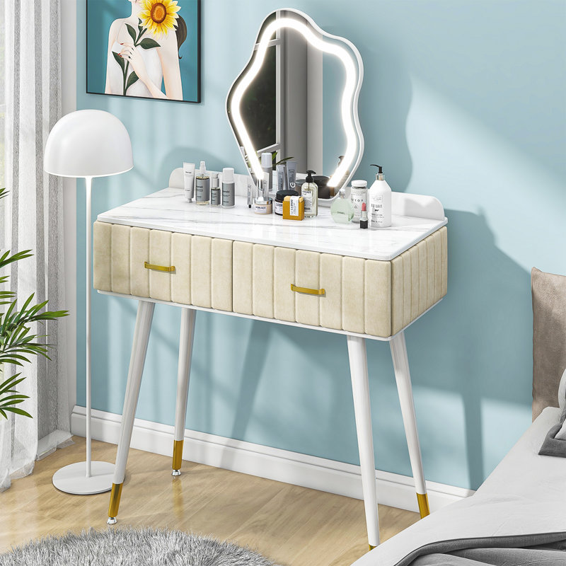 Coiffeuse Dilar, Blanc / beige