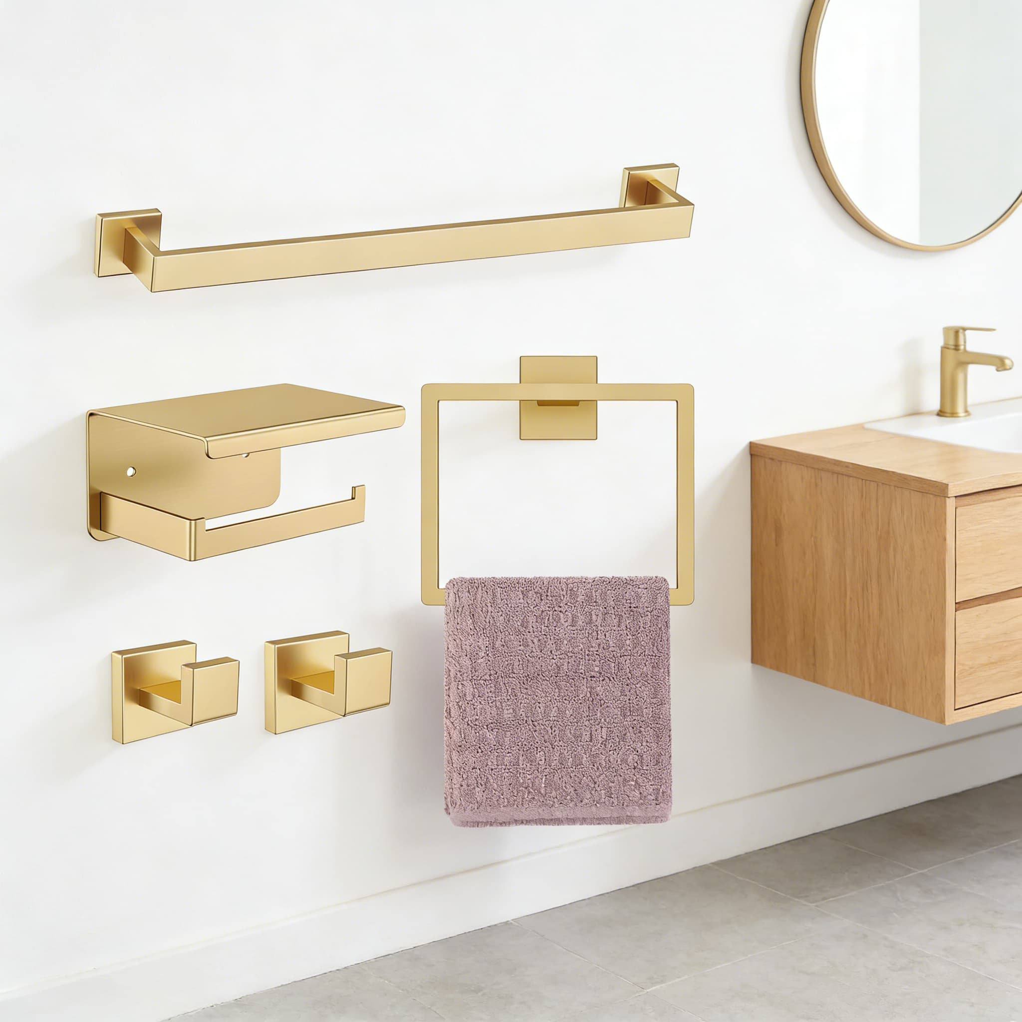 cangbaoge Brushed Gold Bathroom Hardware Set, 5-Piece Stainless Steel ...