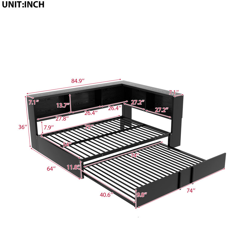 Metal Full Size Daybed With Trundle, Storage & Charging Ports - Modern Functional Storage, Trundle And Outlets, Practical Elegant
