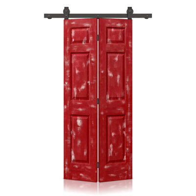 Porte de grange pliante à panneaux en panneau de fibres à densité moyenne avec ensemble de quincaillerie d'installation