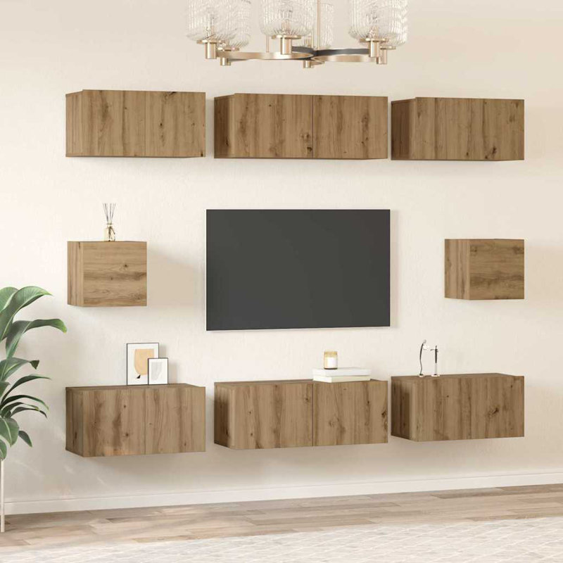 TV Cabinet Set Wall-Mounted 8 Pcs Engineered Wood, Artisan Oak