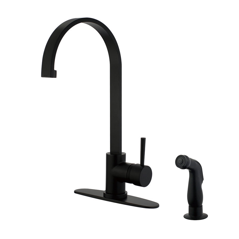 Robinet de cuisine à fixation sur comptoir à 2 trous avec douchette latérale Kingston Brass Concord, Noir mat