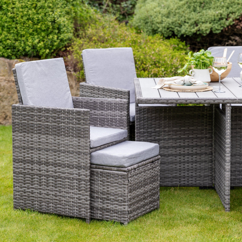 Quinden All Weather Wicker/Rattan 8 - Person with Cushions & Parasol, Grey, Grey
