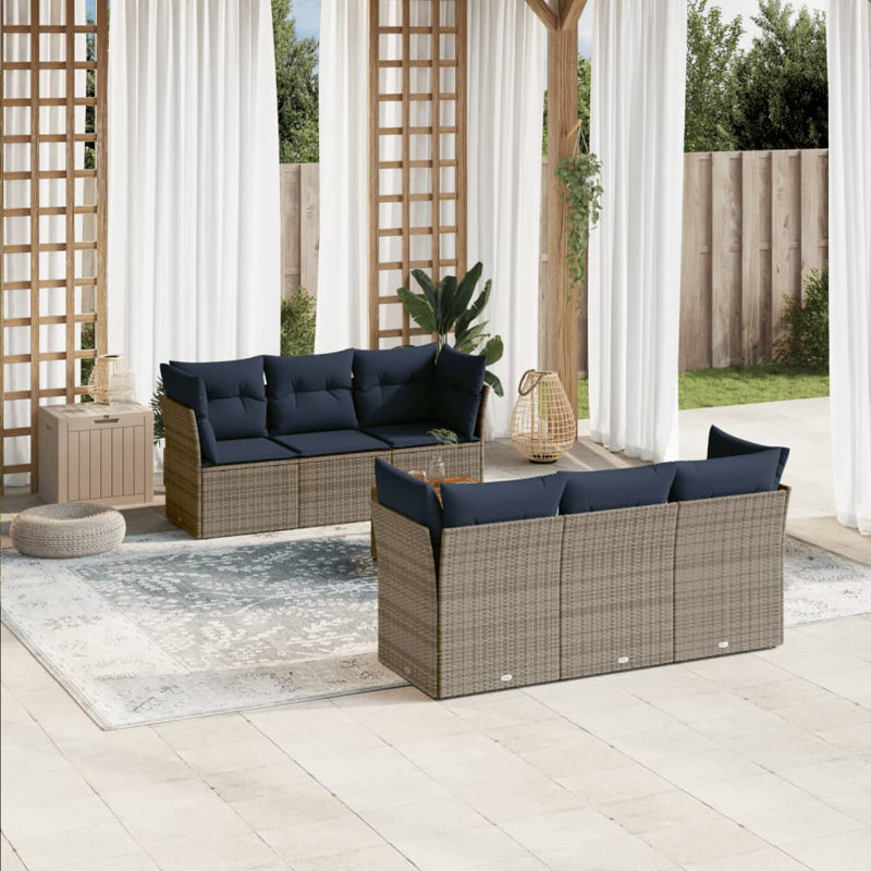  Ensemble de canapé de patio 7 pièces avec coussins en rotin de polyester gris
