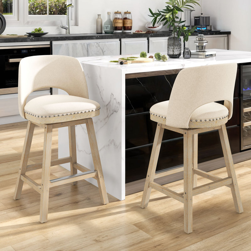  Tabouret de comptoir pivotant de 26 po avec structure en bois massif Irmgardt, Beige