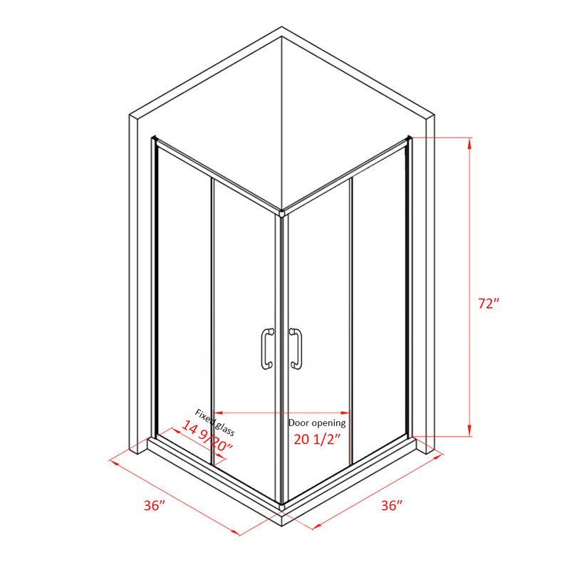 36"D x 36"W x 72"H Framed Square Shower Enclosure, Corner Shower Enclosure with 1/4"Clear Tempered Glass, Brushed Nickel