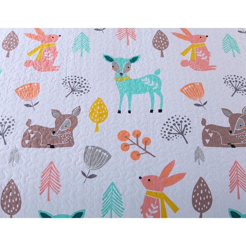 Ensemble de courtepointe réversible en coton avec imprimé de cerfs p-xl1804, Courtepointe double et 2 taies décoratives