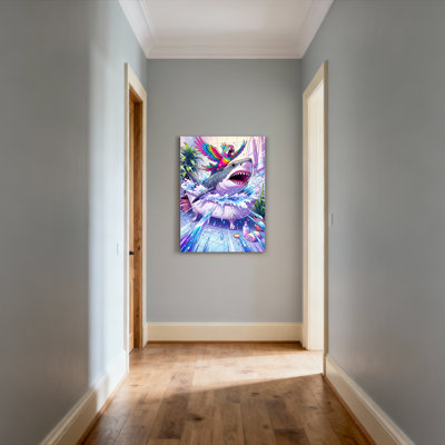 Requin et perroquet dans une baignoire, reproduction d'art sur toile tendue sur toile, ensemble de 1