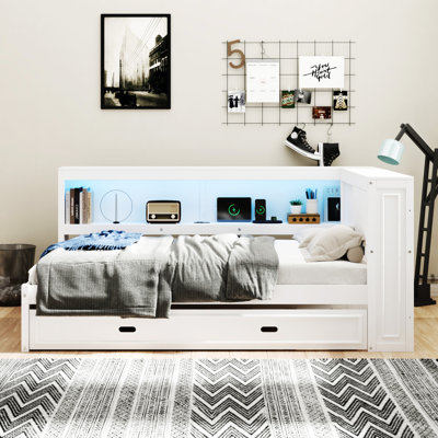 Wood Daybed With Storage Shelves