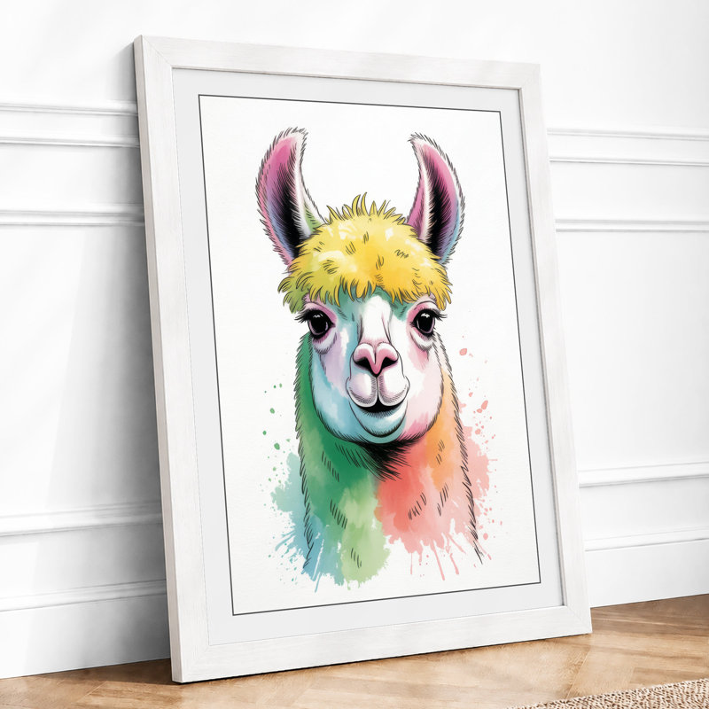 Whimsical Llama Portrait Modern - Framed Print, A4 - 29.7 x 21.0 cm, White