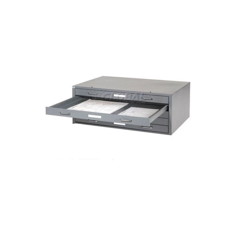 Gray Steel 5-Drawer Flat File Cabinet with Chrome Pulls