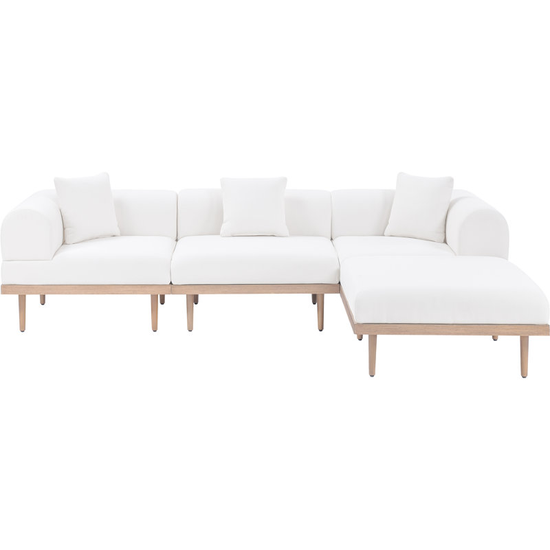 Madeleine 106.5" Resilient Water Resistant Olefin Fabric Upholstered 4Pc. Outdoor Patio Modular Sectional, Cream