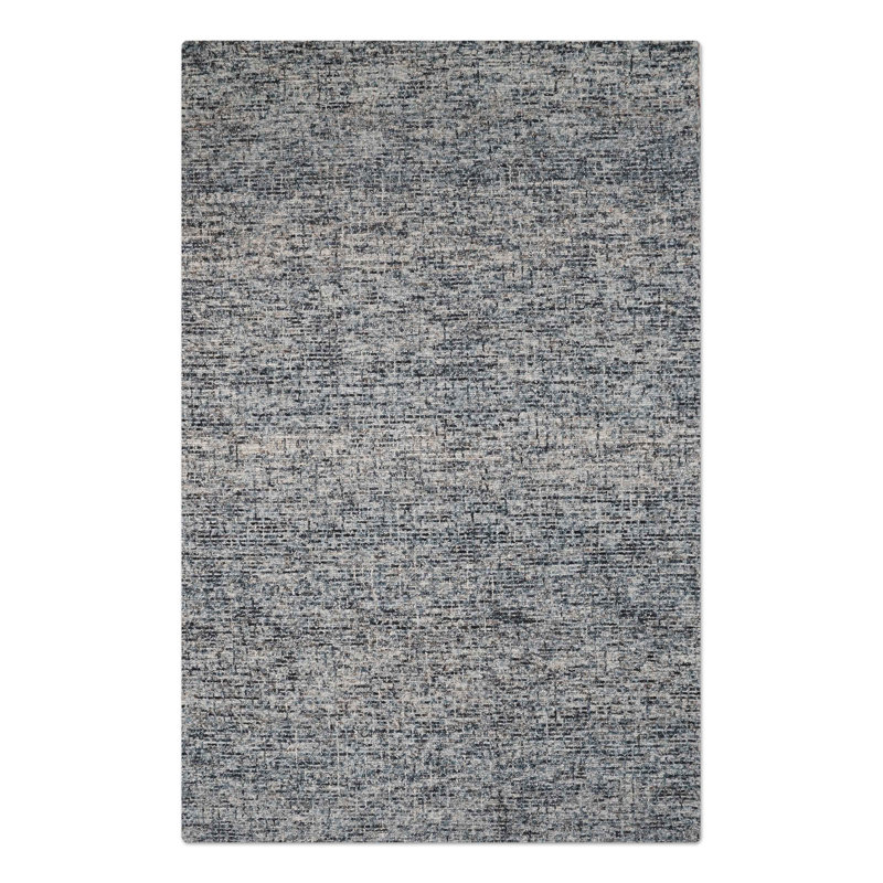 Tapis intérieur uni uni bleu foncé 100% laine foncé touffeté à la main, Rectangle de 5 pi x 8 pi