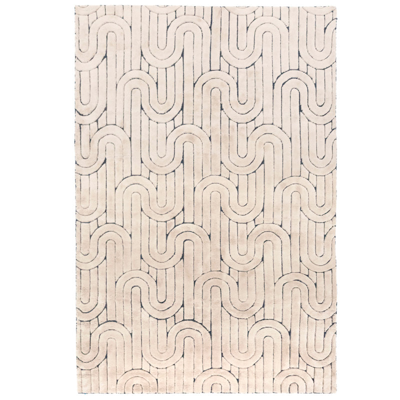 Reality Geometric Area Rug in Cream/Black, Rectangle 5'3" x 7'6"