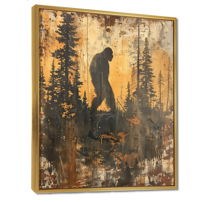 Chupp - Bigfoot Wall Art Living Room, Toile avec cadre flottant or, H 20 po x l 12 po x P 1 po