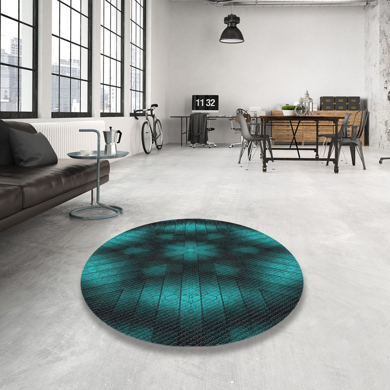Tapis à motifs vert / noir, Rond 6 pi