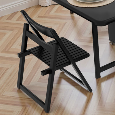 Solid Wood Folding Dining Chairs, Portable Space-saving Kitchen Chairs With Ergonomic Backrest, Fully Assembled Slatted Wooden Seat For Small Spaces, Apartment & Dining Room, Walnut, Set Of 2